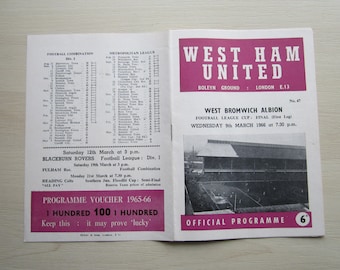 1966 West Ham Utd FC v WBA FC Football League Cup Final 1st Leg Programme. Ideal Christmas Gift, Fathers Day, Birthday Present