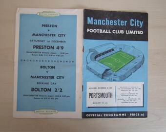 1955-56 Manchester City v Portsmouth Football League Division One Match Programme. Ideal Christmas Gift, Fathers Day, Birthday Present