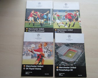 1990s FOUR Manchester United, Champions League, Football Match Programmes. Ideal Christmas Gift, Fathers Day, Birthday Present