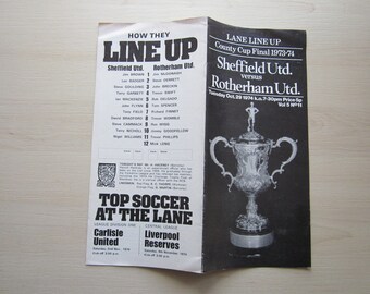 1974-75 Sheffield United v Rotherham United, County Cup Final Football Programme. Ideal Christmas Gift, Fathers Day Birthday Present