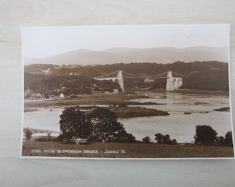 Menai Suspension Bridge, Wales, United Kingdom, Genuine, Original, Real Photo Postcard (RPPC).
