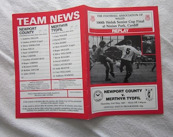 1987 Newport County v Merthyr, 100th Welsh Senior Cup Final (REPLAY) Match Programme.