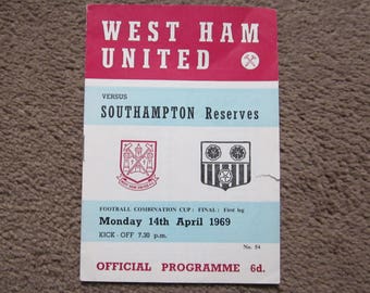 1968-69 West Ham United Reserves v Southampton Reserves Football Combination Cup Final Programme. Ideal Christmas Birthday Present