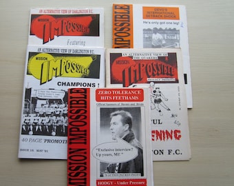 1990s FIVE "Mission Impossible" Darlington FC Fanzines, Handbook, Yearbook, Annual.