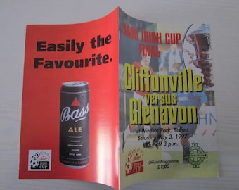 1997 Cliftonville v Glenavon Bass Irish Cup Final Football Match Programme. Ideal Christmas Gift, Fathers Day, Birthday Present For Him