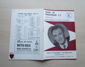 1971-72 Heart of Midlothian (Hearts) v Wolves, Texaco Cup Final, 1st Leg Football Programme, Souvenir, Magazine.