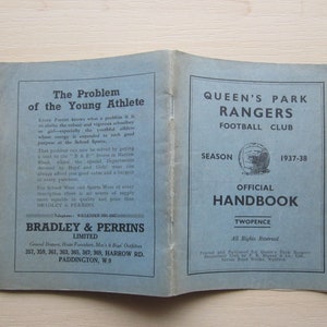 Manuale del club calcistico Queens Park Rangers QPR del 1937-38, annuario, cimeli, annuale. Ideale regalo di Natale, regalo di compleanno