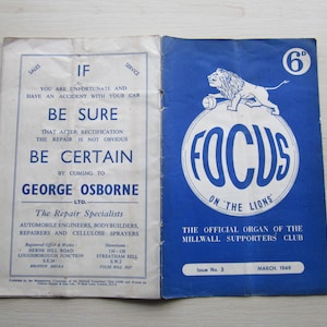 1948/49 Vintage Millwall &quot;Focus On The Lions&quot; Football Club Handbook, Yearbook, Souvenir. Ideal Christmas Gift, Fathers Day Birthday Present