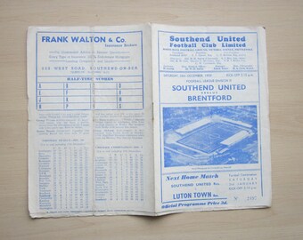 1959-60 Season Southend United v Brentford League Division Three Match Programme. Ideal Christmas Gift, Fathers Day, Birthday Present