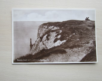 Postcard, Beachy Head & Lighthouse, Eastbourne, UK. REAL PHOTO Postcard. Genuine, Original, Used. Postmarked 1934