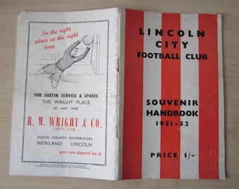 1951-52 Lincoln City Handbook, Souvenir, Memorabilia. Ideal Christmas Gift, Fathers Day, Birthday Present
