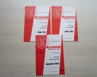 1965-66 THREE Arsenal Football Club Match Day Programmes, played at Highbury Stadium. Ideal Christmas Gift, Fathers Day, Birthday Present