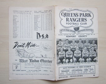 1959-60 Queens Park Rangers (QPR) v Newport County Division 3 Football Match Programme. Ideal Christmas, Father's Day Birthday Present