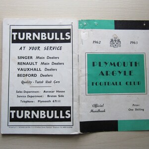 1962-63 Plymouth Argyle FC Football Soccer Club Handbook Yearbook Annual. Ideal Christmas Gift, Father&#39;s Day, Birthday Present,