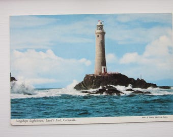 Postcard, Longships Lighthouse, Land's End, Cornwall, United Kingdom. Real Photo RPPC Postcard.