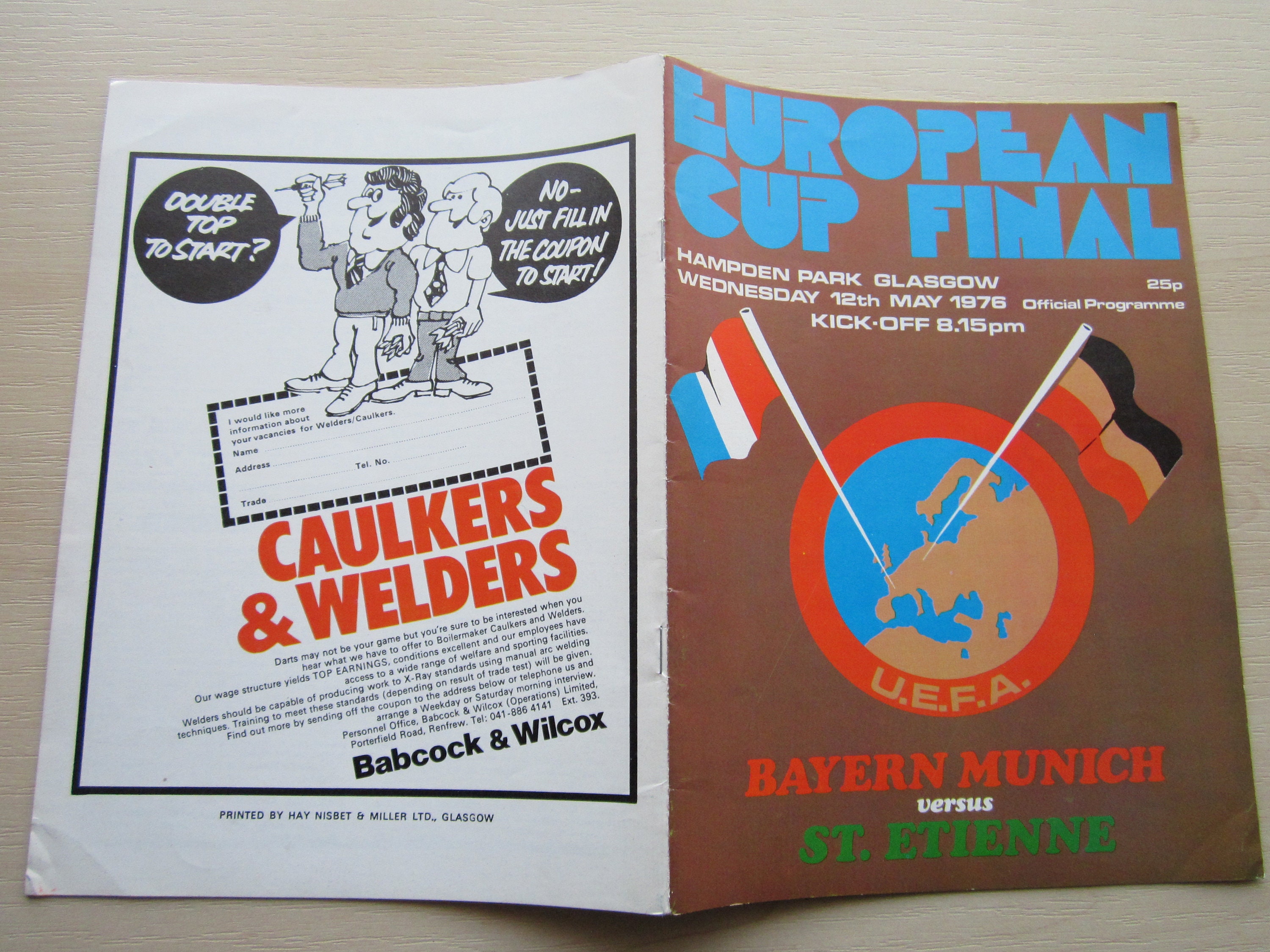 1976 Bayern Munich v St. Etienne UEFA European Cup Final Football Programme. Ideal Christmas Gift, Fathers Day, Birthday Present