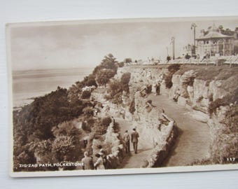 Zig-Zag Path, Folkestone, Kent, England, United Kingdom, Real Photo RPPC Postcard, Genuine, Original.