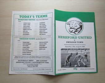 1990-91 Hereford United v Swindon Town, Herefordshire Senior Cup Final Programme. Ideal Christmas Gift, Fathers Day, Birthday Present