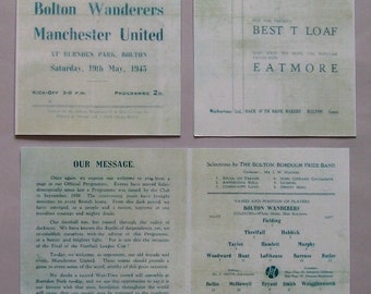1945 Bolton Wanderers v Manchester United REPRINT/ REPRODUCED F A War Cup Final (North) 1st leg Programme. Ideal Christmas Birthday Gift