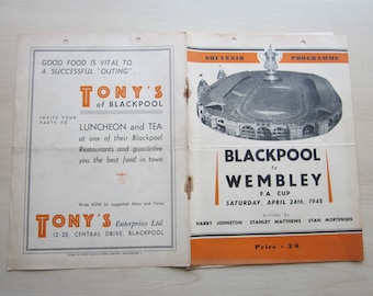 1948 Blackpool to Wembley F A Cup Final Souvenir Programme, Stan Matthews. Ideal Christmas Gift, Fathers Day, Birthday Present
