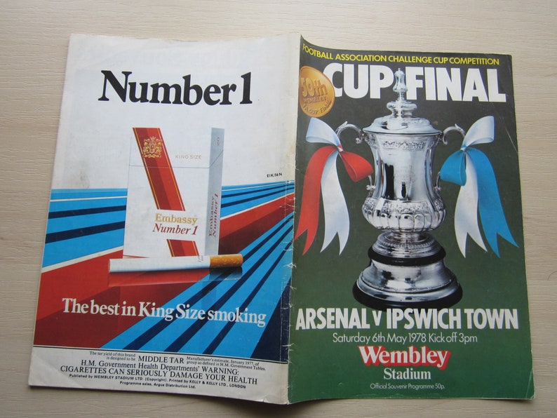 Ideal Christmas Gift 1978 Arsenal FC v Ipswich Town FC F A Cup Final Football Programme Souvenir Birthday Present Fathers Day