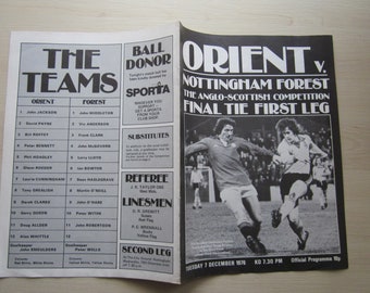 1976-77 Orient v Nottingham Forest, Anglo Scottish Cup Final 1ST LEG Programme. Ideal Christmas Gift, Fathers Day, Birthday Present