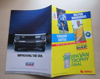 1988-89 Torquay United v Bolton Wanderers The Sherpa Van Trophy Final Football Match Programme. Ideal Christmas, Father's Day, Birthday Gift