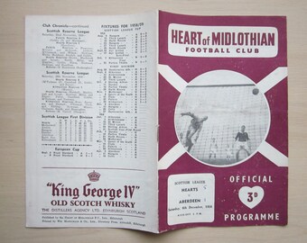 1958-59 Hearts v Aberdeen Scottish League Football Match Programme. Ideal Christmas Gift, Fathers Day, Birthday Present For Him