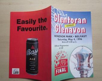 1996 Glentoran v Glenavon Bass Irish Cup Final Match Programme, Souvenir. Ideal Christmas Gift, Father's Day, Birthday Present For Him