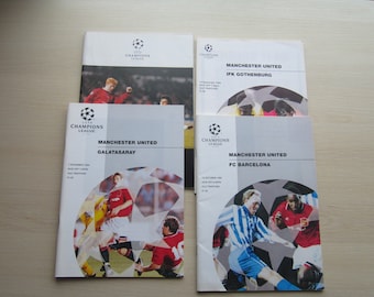 1990s FOUR Manchester United, Champions League, Football Match Programmes. Ideal Christmas Gift, Fathers Day, Birthday Present