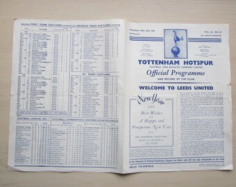 1959-60 Tottenham Hotspur v Leeds United Football League Division One Match Programme Ideal Christmas Gift, Fathers Day, Birthday Present