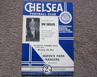 1967-68 Chelsea FC v QPR FC Ken Shellito Testimonial Football Match Programme Ideal Christmas Gift, Fathers Day, Birthday Present