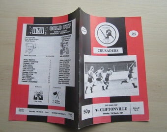 1987 Crusaders v Cliftonville, TNT Gold Cup Football Match Programme. Ideal Christmas/Birthday Gift.