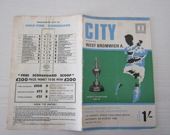 1968 Manchester City v WBA F A Charity Shield Football Match Programme Original. Ideal Christmas Gift Father's Day Birthday Present For Him