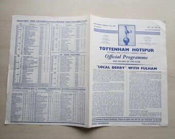 1959-60 Tottenham Hotspur v Fulham Football Division One Match Programme Ideal Christmas Gift, Fathers Day, Birthday Present