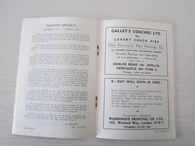 Birthday Present Fathers Day Annual Yearbook 1970-71 Newcastle United Football Supporters Club Handbook Ideal Christmas Gift