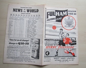 1959-60 Fulham v West Ham United, League Division One Match Programme. Ideal Christmas Gift, Fathers Day, Birthday Present For Him