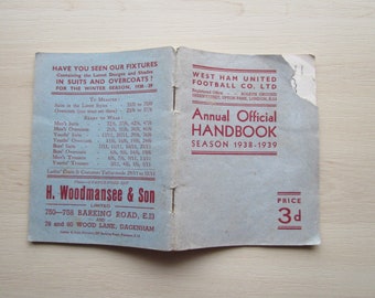 1938-39 West Ham United Football Club Annual, Handbook, Yearbook. Ideal Christmas Gift, Fathers Day, Birthday Present For Him