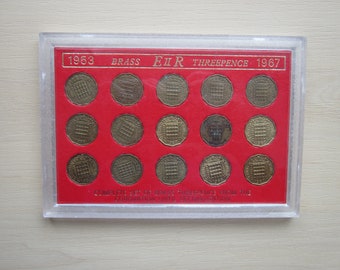 Complete Set Of Brass Threepence From Coronation To Decimalization 1953-1967, In Presentation Pack. Ideal Christmas Gift, Birthday Present