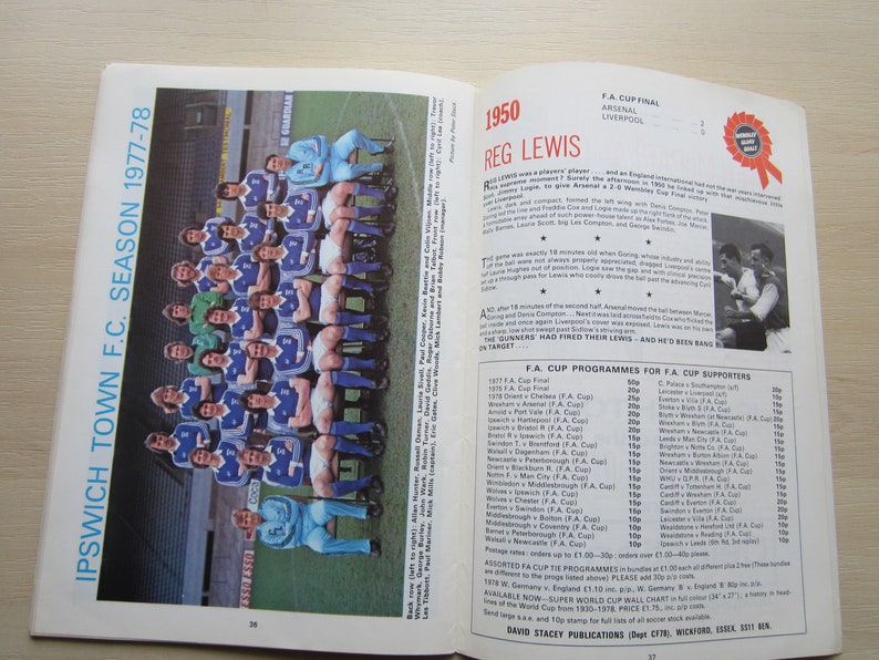 Ideal Christmas Gift 1978 Arsenal FC v Ipswich Town FC F A Cup Final Football Programme Souvenir Birthday Present Fathers Day