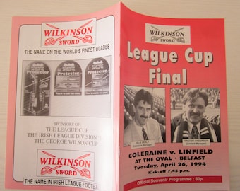 1994 Coleraine v Linfield League Cup Final Football Match Programme Ideal Christmas Gift, Fathers Day, Birthday Present For Dad/Him