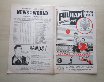 1958 TWO Fulham Football Club League Match Day Programmes, Memorabilia.
