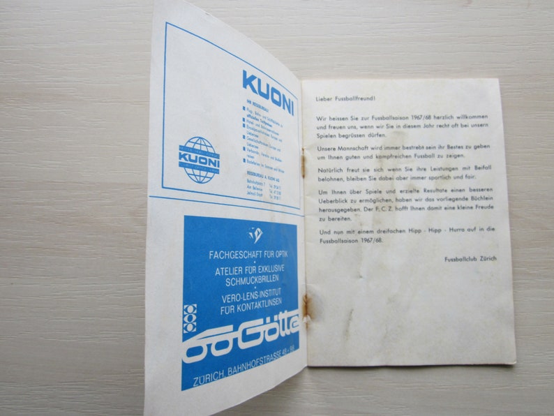 Birthday Present Ideal Christmas Gift Fathers Day Yearbook 1967-68 Zurich Football Club Handbook Annual Souvenir