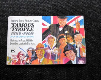 c1960s Vintage Brooke Bond Picture Cards Album "FAMOUS PEOPLE 1869-1969" Complete With 50 Greatest Britons Cards