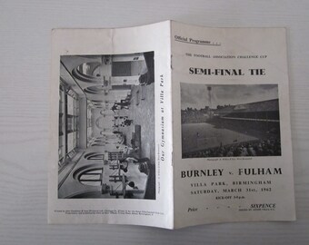 1961-62 Burnley v Fulham F A Cup Semi-Final Programme Ideal Christmas Gift, Fathers Day, Birthday Present For Him.