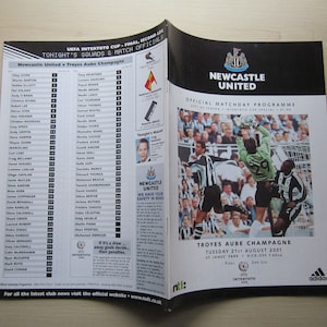 2001 Newcastle United v Troyes, Intertoto Cup Final, 2nd Leg Football Programme. Ideal Christmas Gift, Fathers Day, Birthday Present For Him