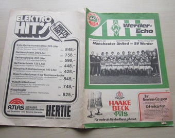 1977-78 SV Werder FC v Manchester United Football Club Football Match Programme Ideal Christmas Gift, Fathers Day, Birthday Present
