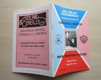 1982-83 Pat Nolan Testimonial, Limerick United v Manchester United Programme. Ideal Christmas Gift, Fathers Day Birthday Present For Dad/Him