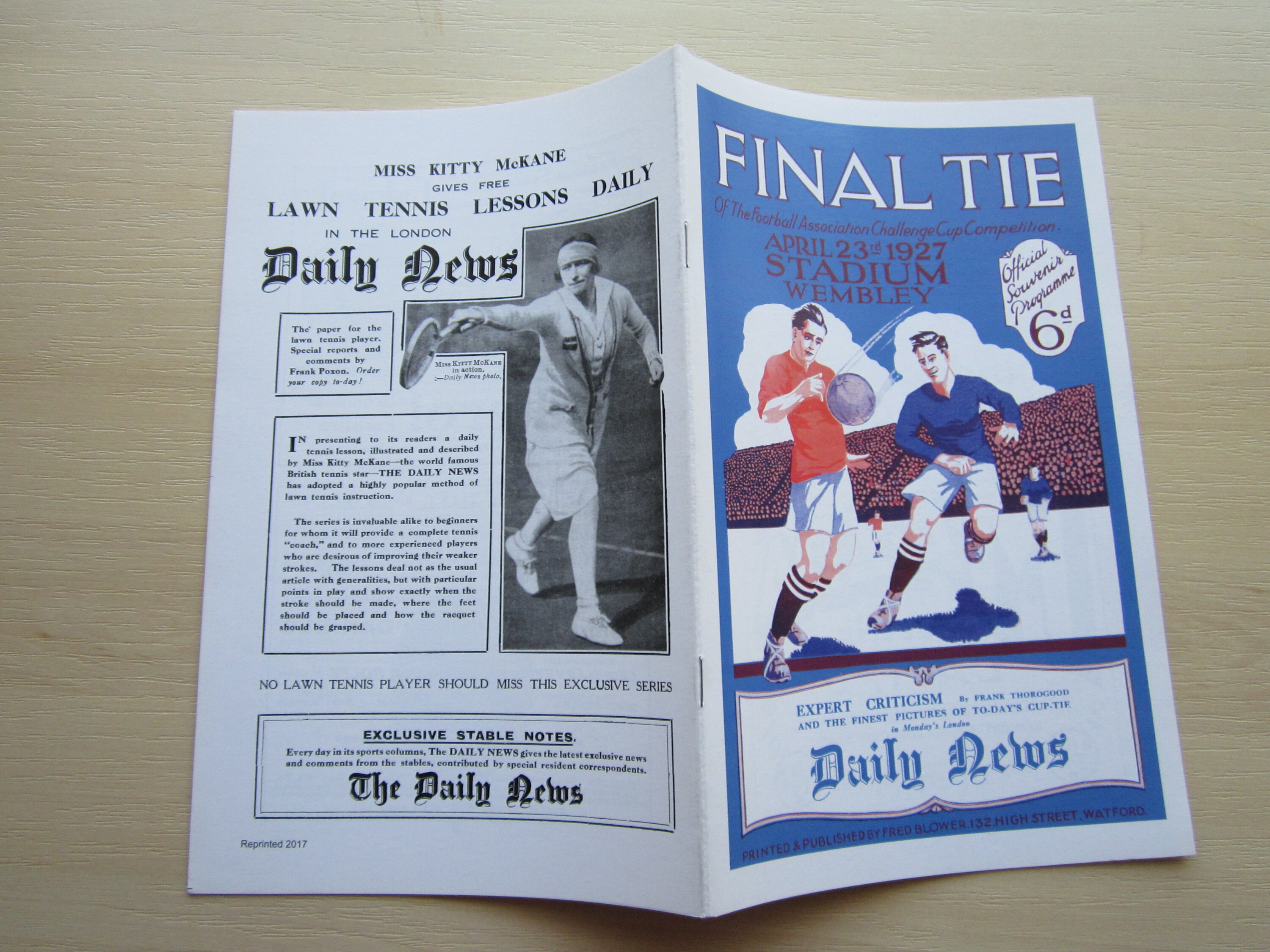 Image of 1927 Arsenal V Cardiff City Reprint/Replica/Reproduced F A Cup Final Programme Ideal Christmas Gift, Fathers Day, Birthday Present