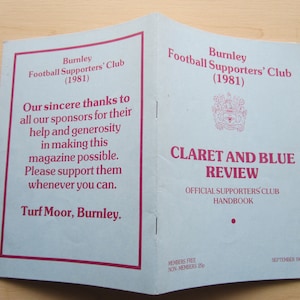 September 1983 Burnley Football Club Yearbook, Handbook, Souvenir, Collectable. Ideal Christmas Gift, Fathers Day, Birthday Present